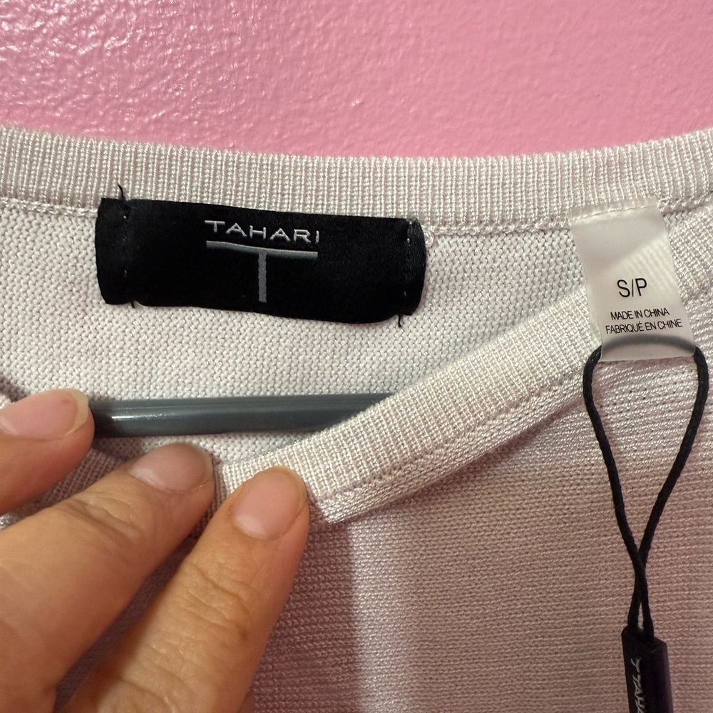 Tahari Cream Lace-Up Sleeve Sweatshirt size. SP - Picture 3 of 4